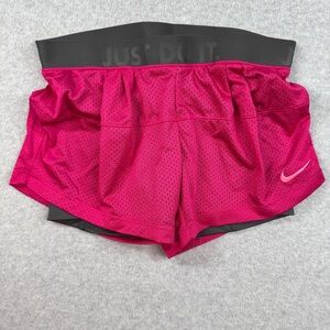 Nike Womens Dri-Fit Double Up Shorts‎ Size Small Pink and Gray Running Athletic